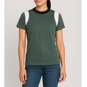Oiselle Womens Flow Tee Tamarack Green Colorblock Lightweight L Top Athleisure